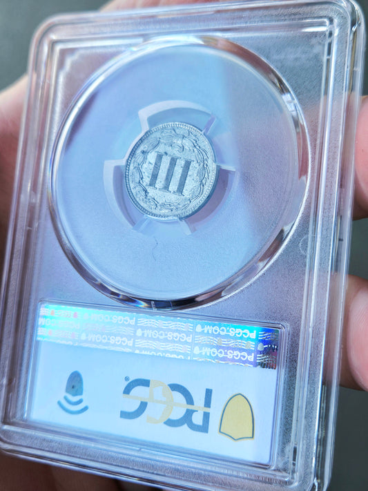 1865 PCGS MS62 Three Cent Nickel 3CN Error