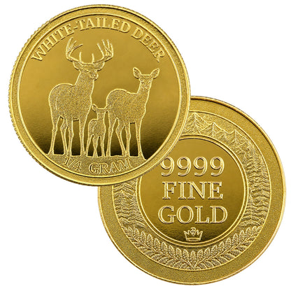 White Tailed Deer 1/4 Gram .9999 Fine Gold Round (Sealed in Capsule)