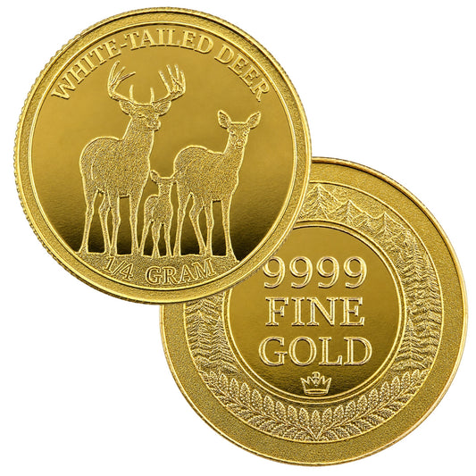 White Tailed Deer 1/4 Gram .9999 Fine Gold Round (Sealed in Capsule)