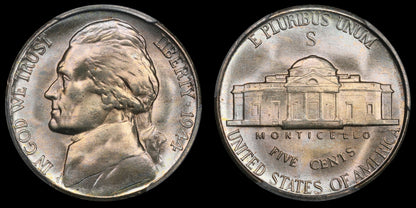 1944-S PCGS MS67 Toned Jefferson Nickel
