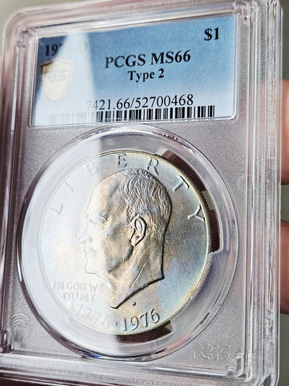 1976-D PCGS MS66 Type 2 Toned Eisenhower Dollar