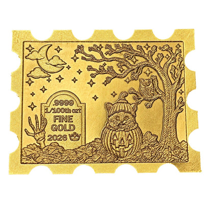 Cat-O-Lantern 1/100 Oz .9999 Fine Gold Stamp (Limited Edition)