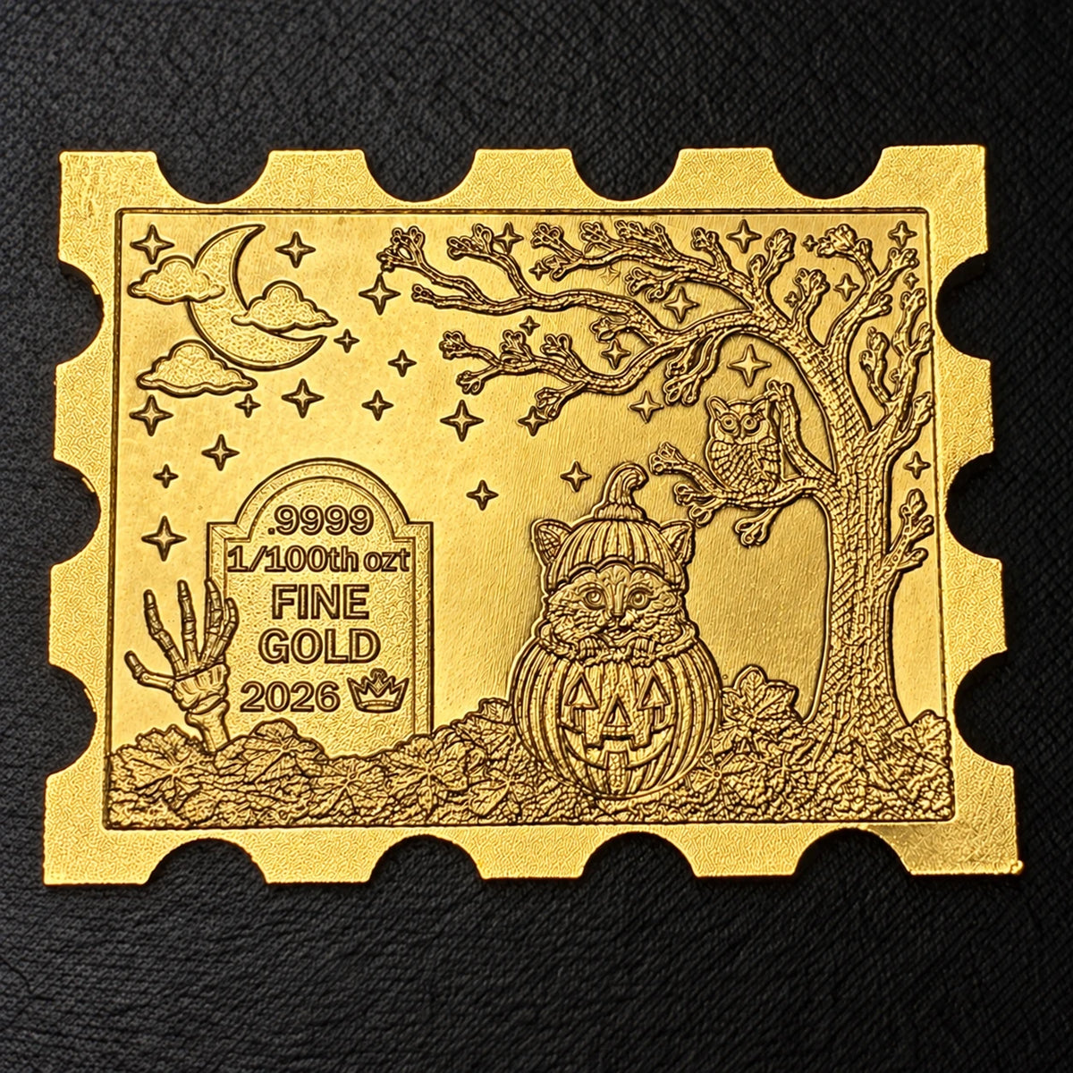 Cat-O-Lantern 1/100 Oz .9999 Fine Gold Stamp (Limited Edition)