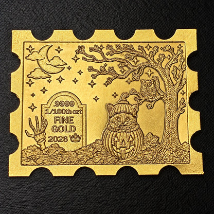 Cat-O-Lantern 1/100 Oz .9999 Fine Gold Stamp (Limited Edition)