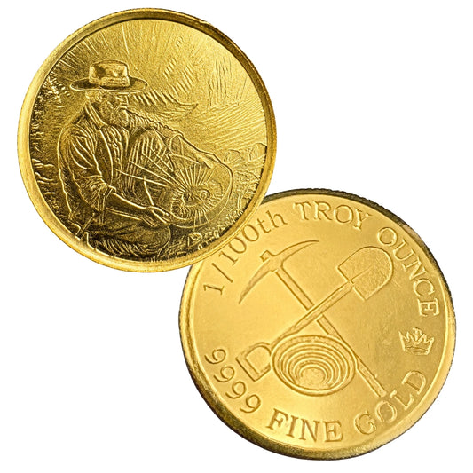 Prospector 1/100 Oz .9999 Fine Gold Round (Sealed in Capsule)