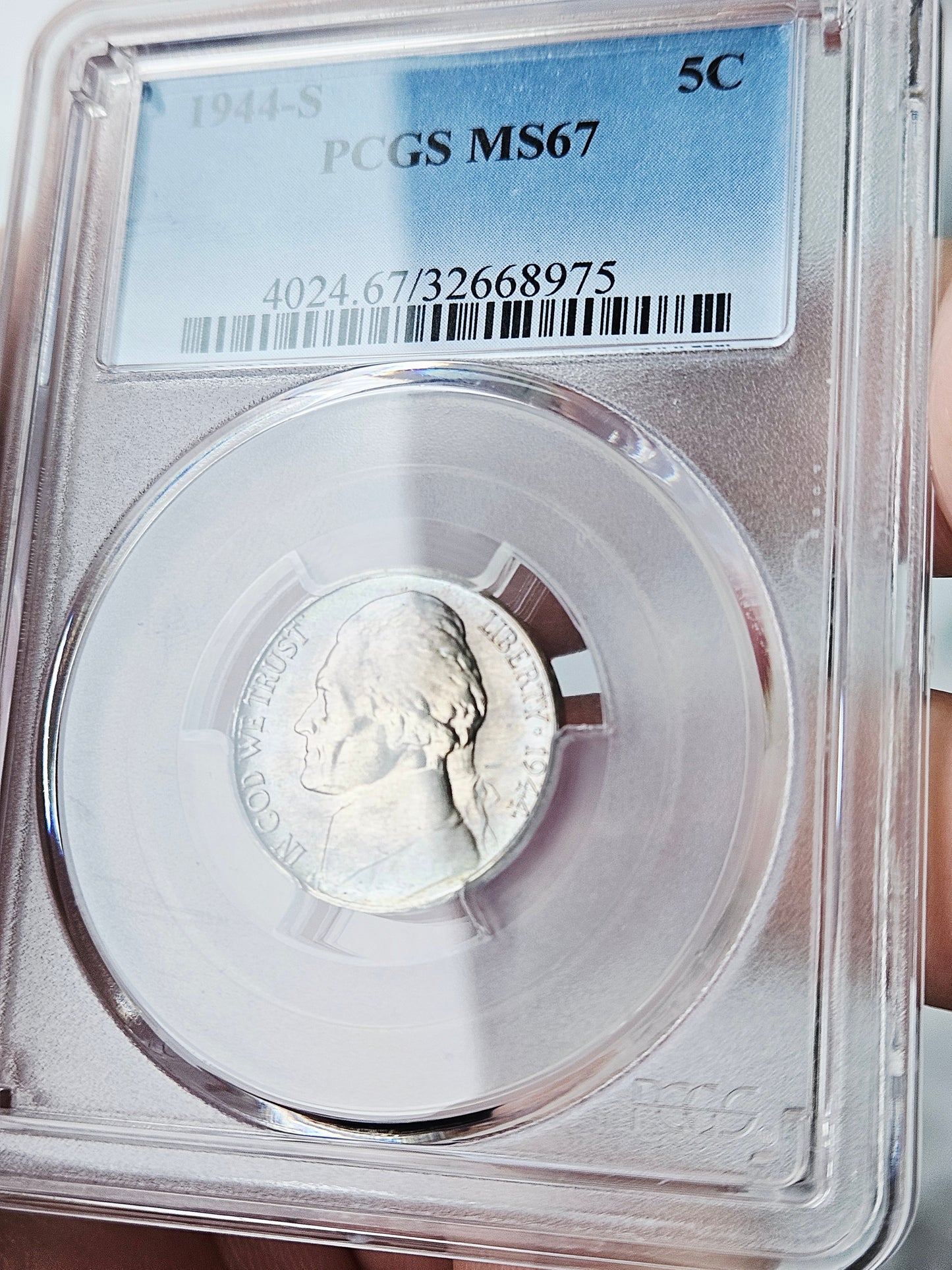 1944-S PCGS MS67 Toned Jefferson Nickel