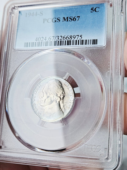 1944-S PCGS MS67 Toned Jefferson Nickel