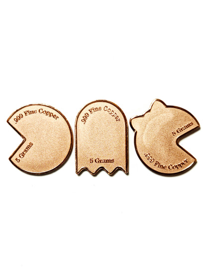 Pac Man, Ghost, & Ms Pac Man 5 Grams .999 Fine Copper Novelty Rounds 3 Piece Set