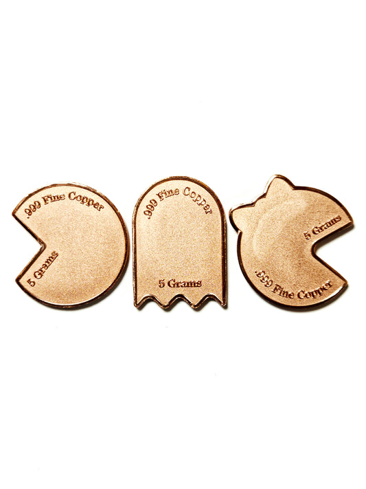 Pac Man, Ghost, & Ms Pac Man 5 Grams .999 Fine Copper Novelty Rounds 3 Piece Set