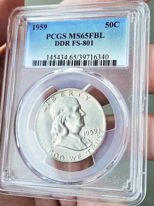 1959 PCGS MS65 FBL Toned Franklin Half Dollar DDR FS-801