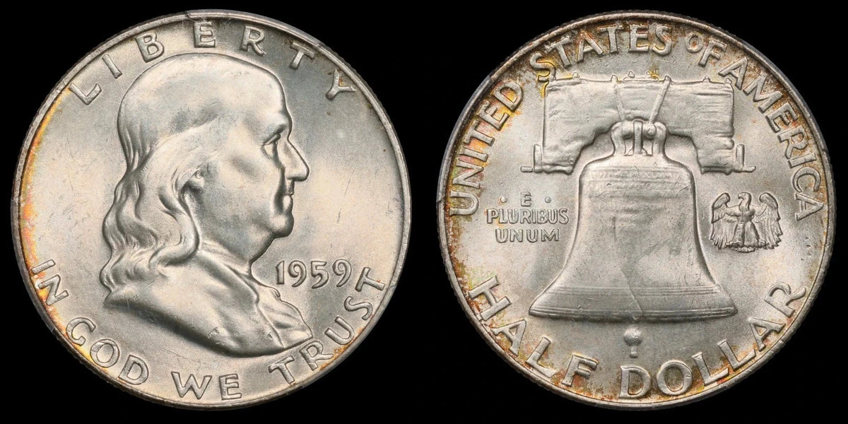1959 PCGS MS65 FBL Toned Franklin Half Dollar DDR FS-801