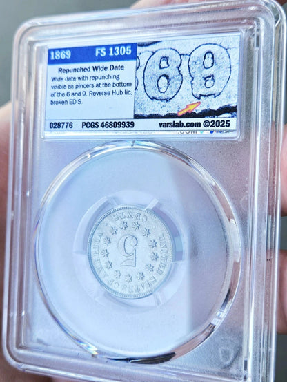 1869 PCGS MS62 Shield Nickel RPD FS-1305